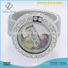 Wholesale stainless steel 20mm silver crystal memory floating glass charms locket rings